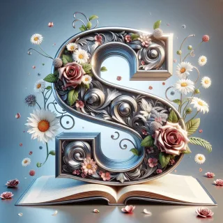 Shiny 3D Silver with Roses — letter S