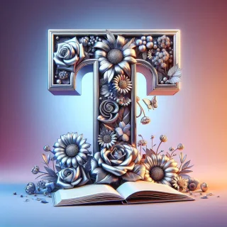 Shiny 3D Silver with Roses — letter T