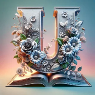 Shiny 3D Silver with Roses — letter U