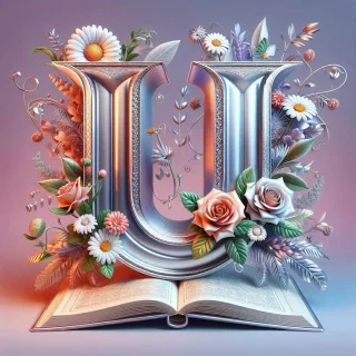 Shiny 3D Silver with Roses — letter U (variant 2)