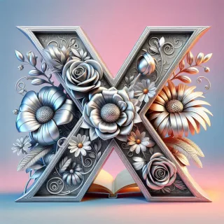 Shiny 3D Silver with Roses — letter X