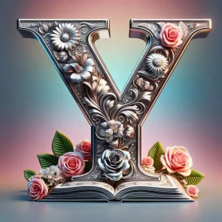 Shiny 3D Silver with Roses — letter Y (variant 2)