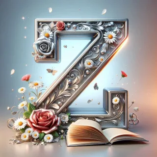 Shiny 3D Silver with Roses — letter Z (variant 2)