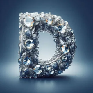 Silver crystal — letter D (variant 2)