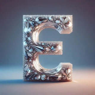 Silver crystal — letter E
