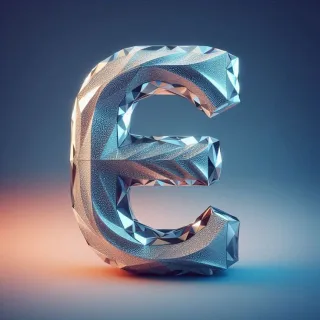 Silver crystal — letter E (variant 2)