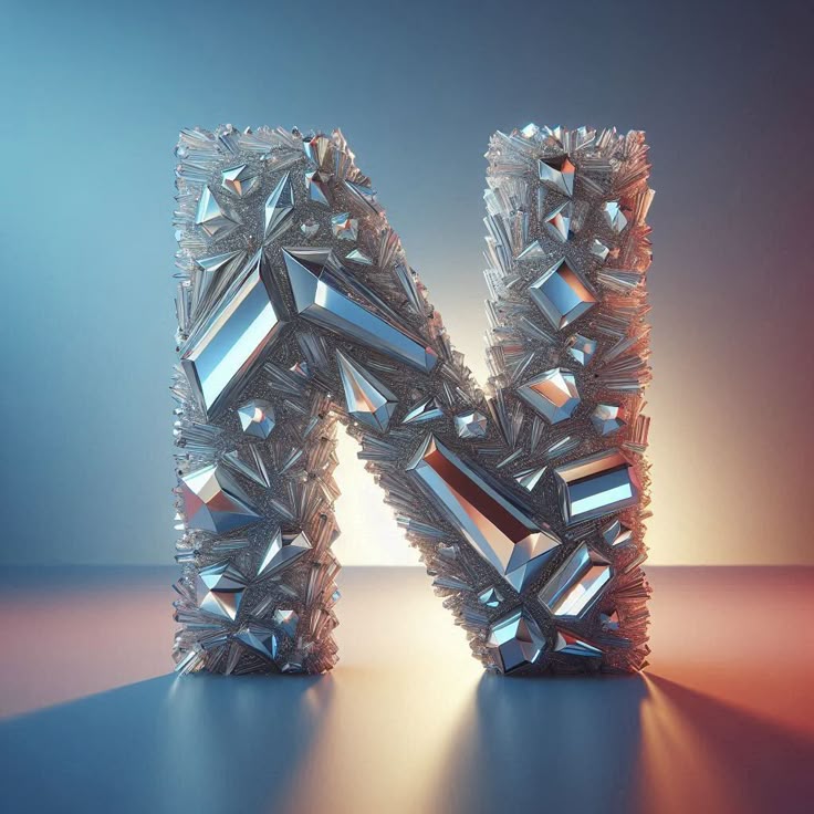 Silver crystal — letter N (variant 2)