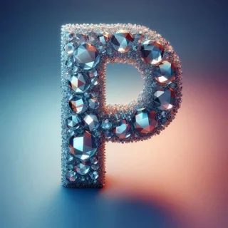 Silver crystal — letter P