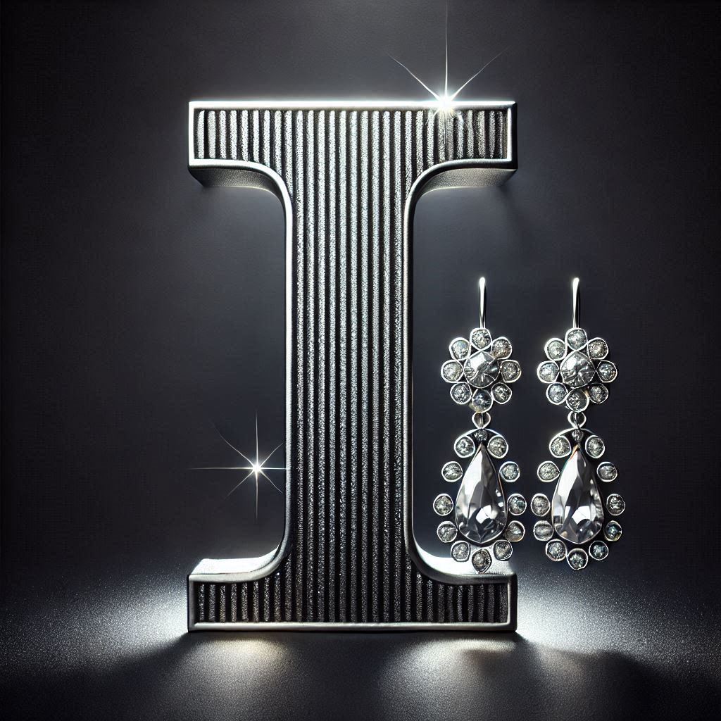 Silver earrings — letter I