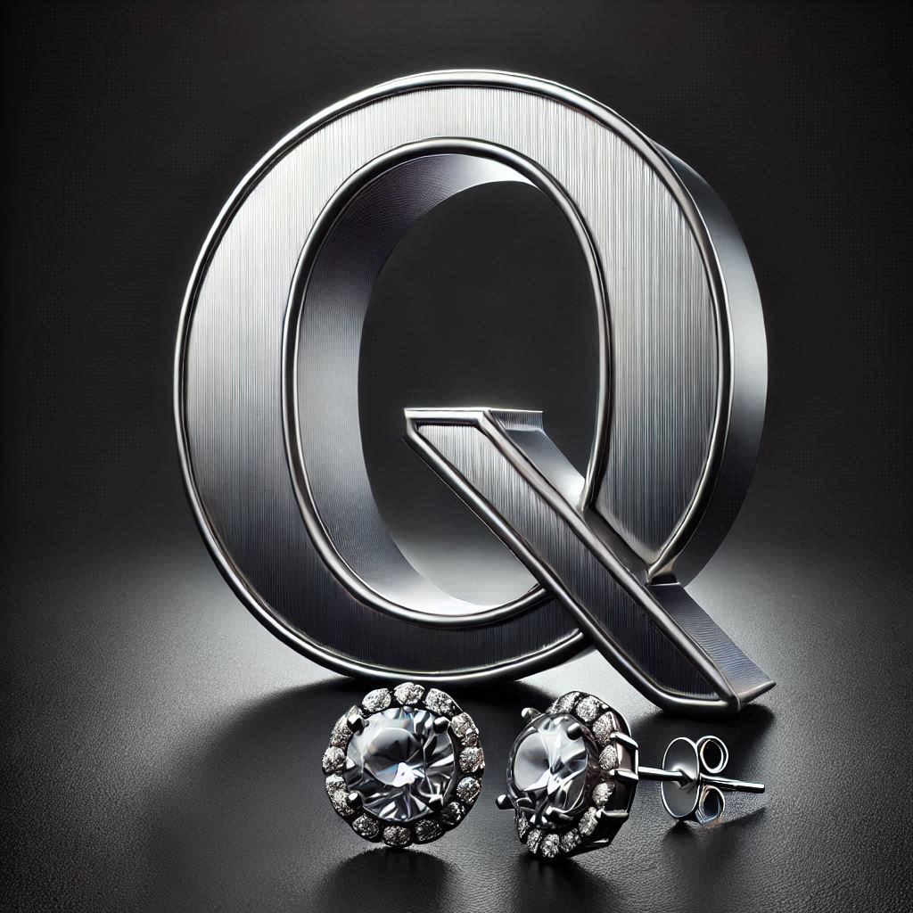 Silver earrings — letter Q