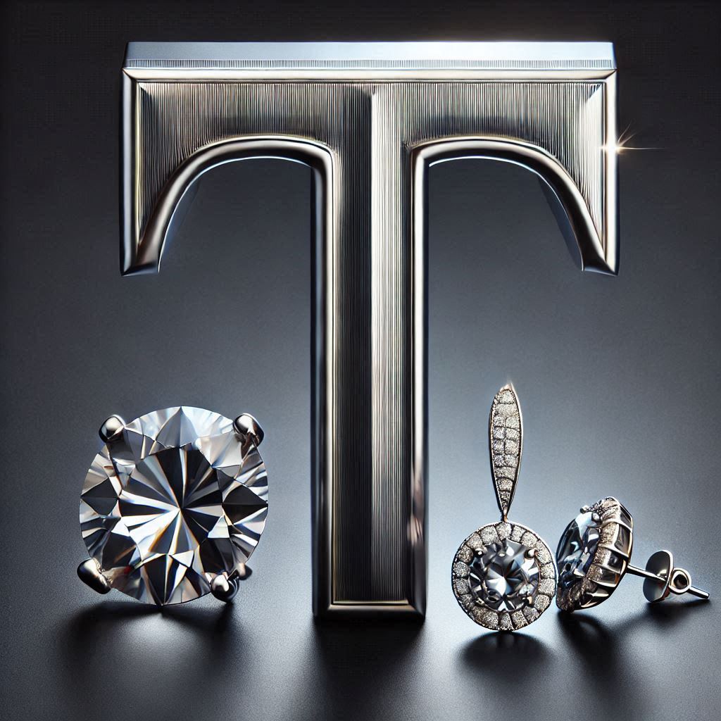 Silver earrings — letter T