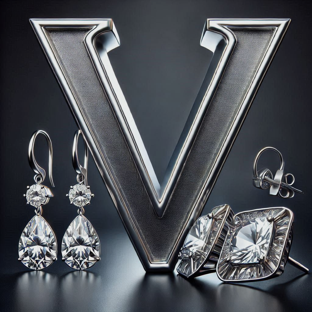 Silver earrings — letter V
