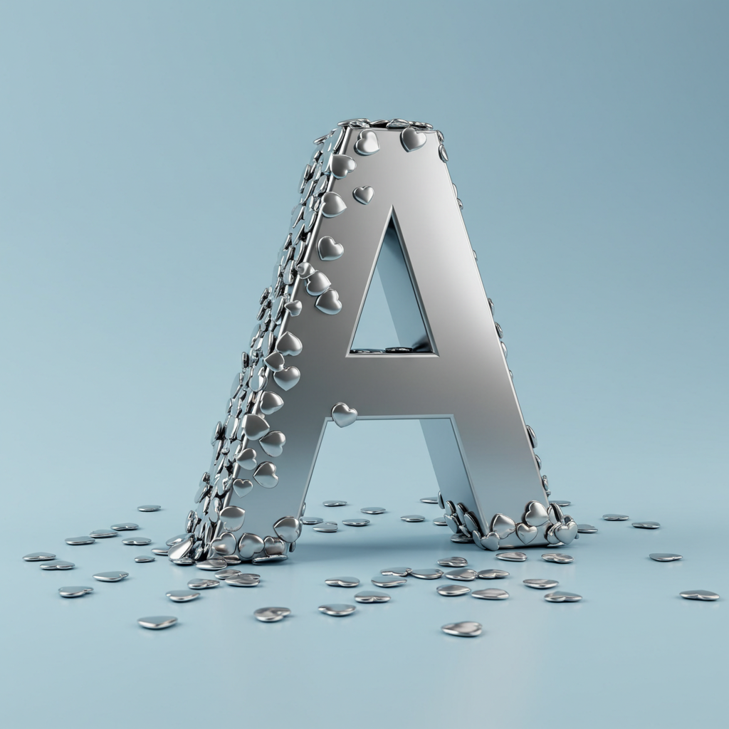 Silver hearts — letter A (variant 2)