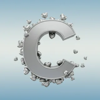 Silver hearts — letter C (variant 2)