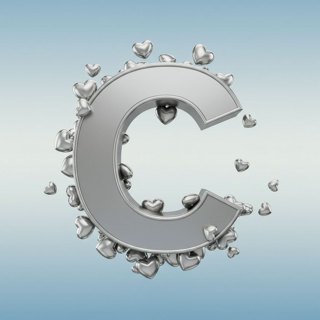 Silver hearts — letter C (variant 2)