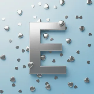 Silver hearts — letter E