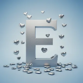 Silver hearts — letter E (variant 2)