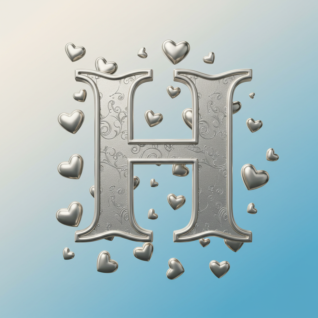 Silver hearts — letter H (variant 2)