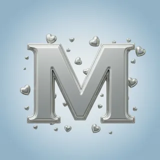 Silver hearts — letter M (variant 2)