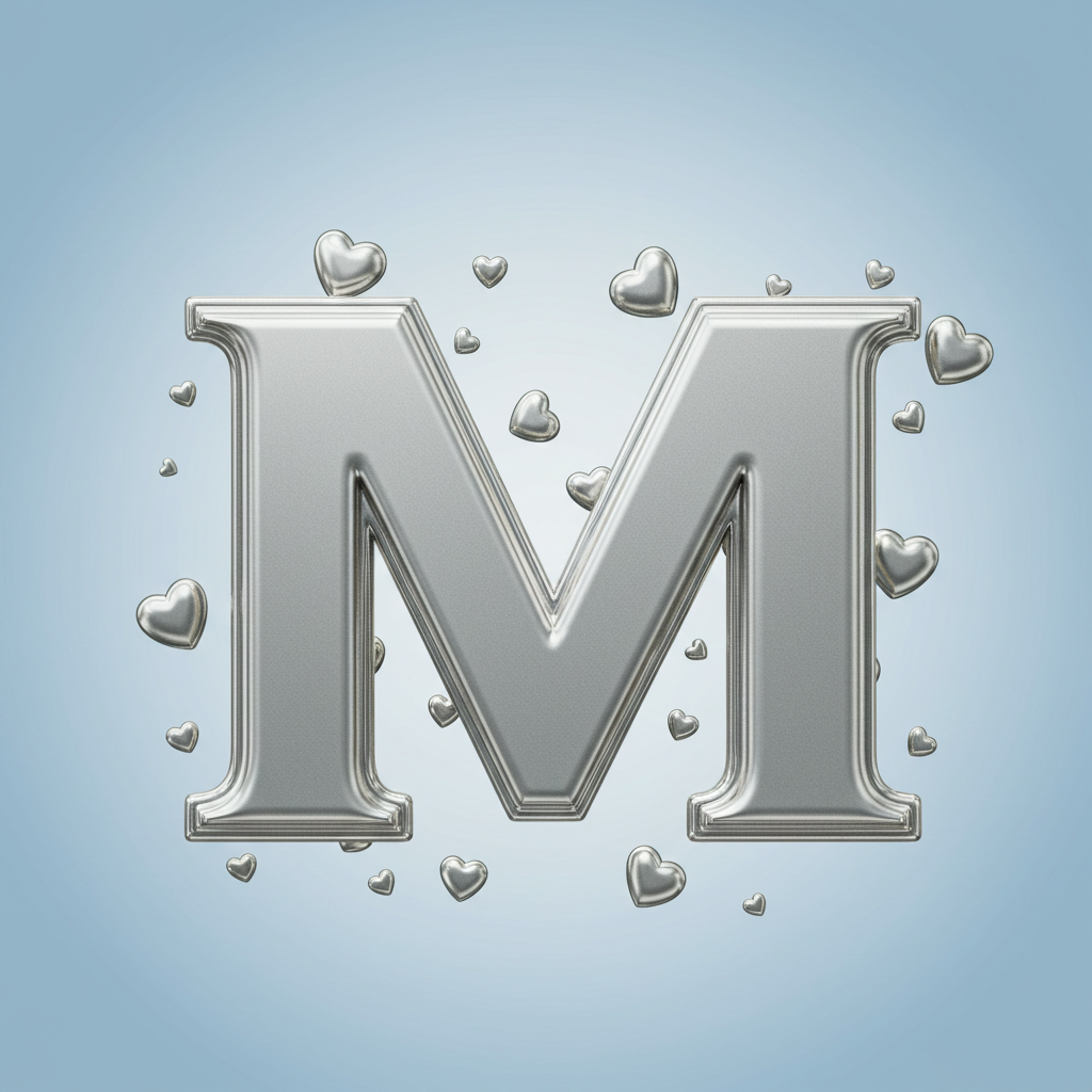 Silver hearts — letter M (variant 2)