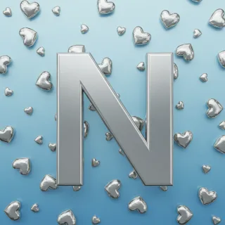 Silver hearts — letter N (variant 2)
