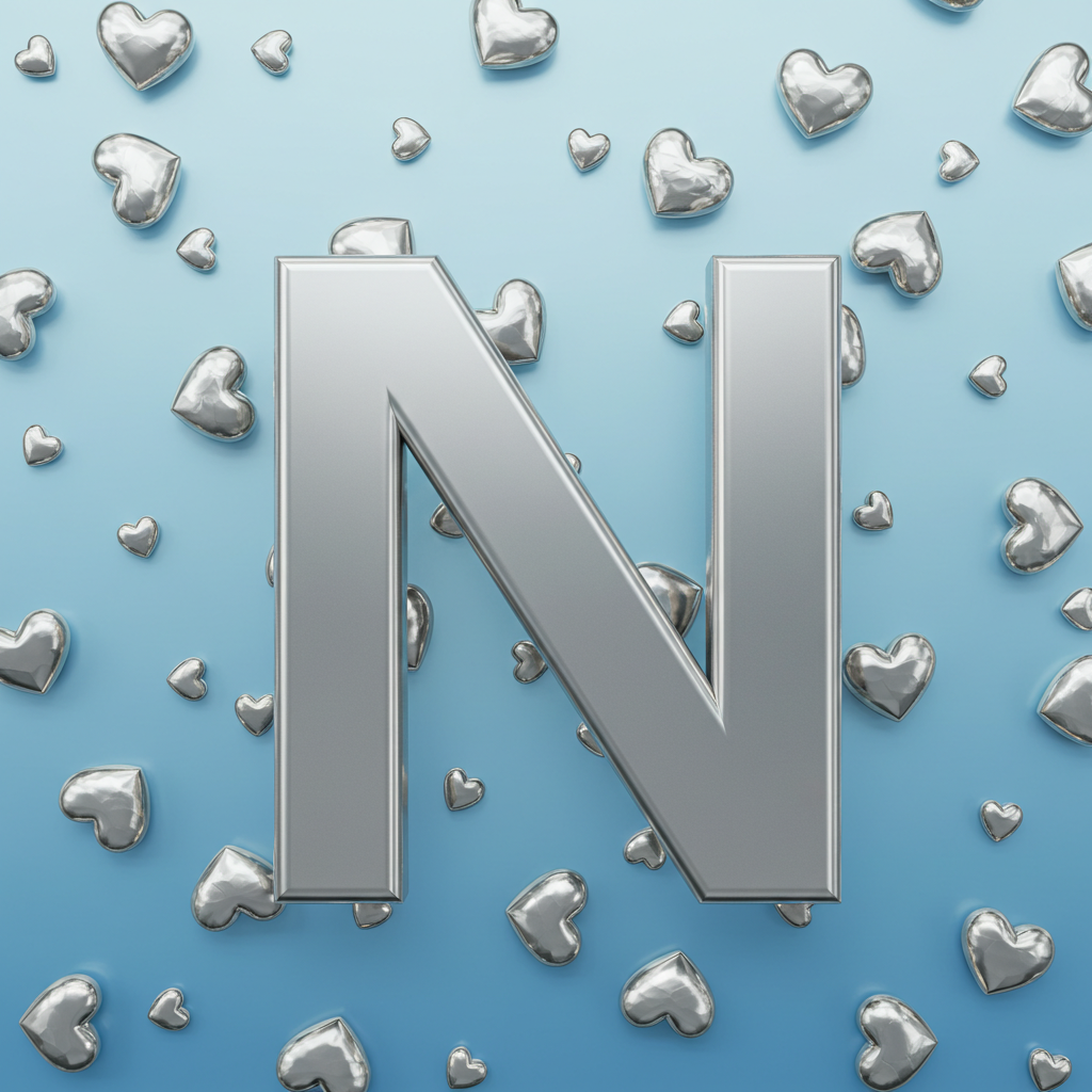 Silver hearts — letter N (variant 2)