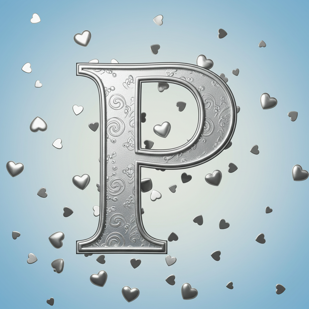 Silver hearts — letter P (variant 2)