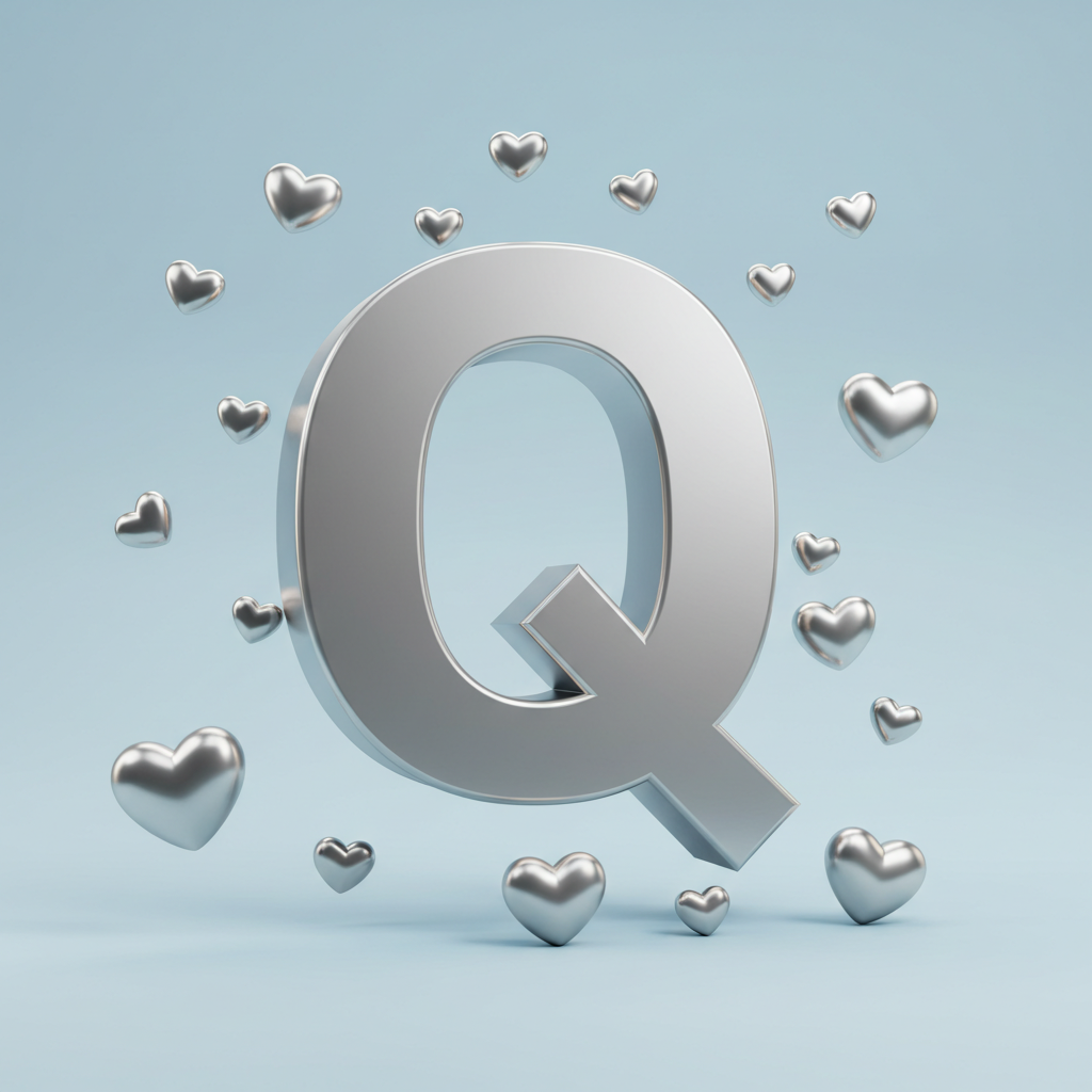 Silver hearts — letter Q (variant 2)
