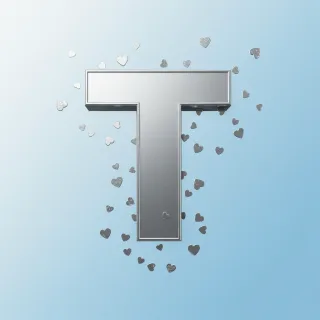 Silver hearts — letter T
