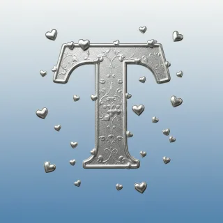 Silver hearts — letter T (variant 2)