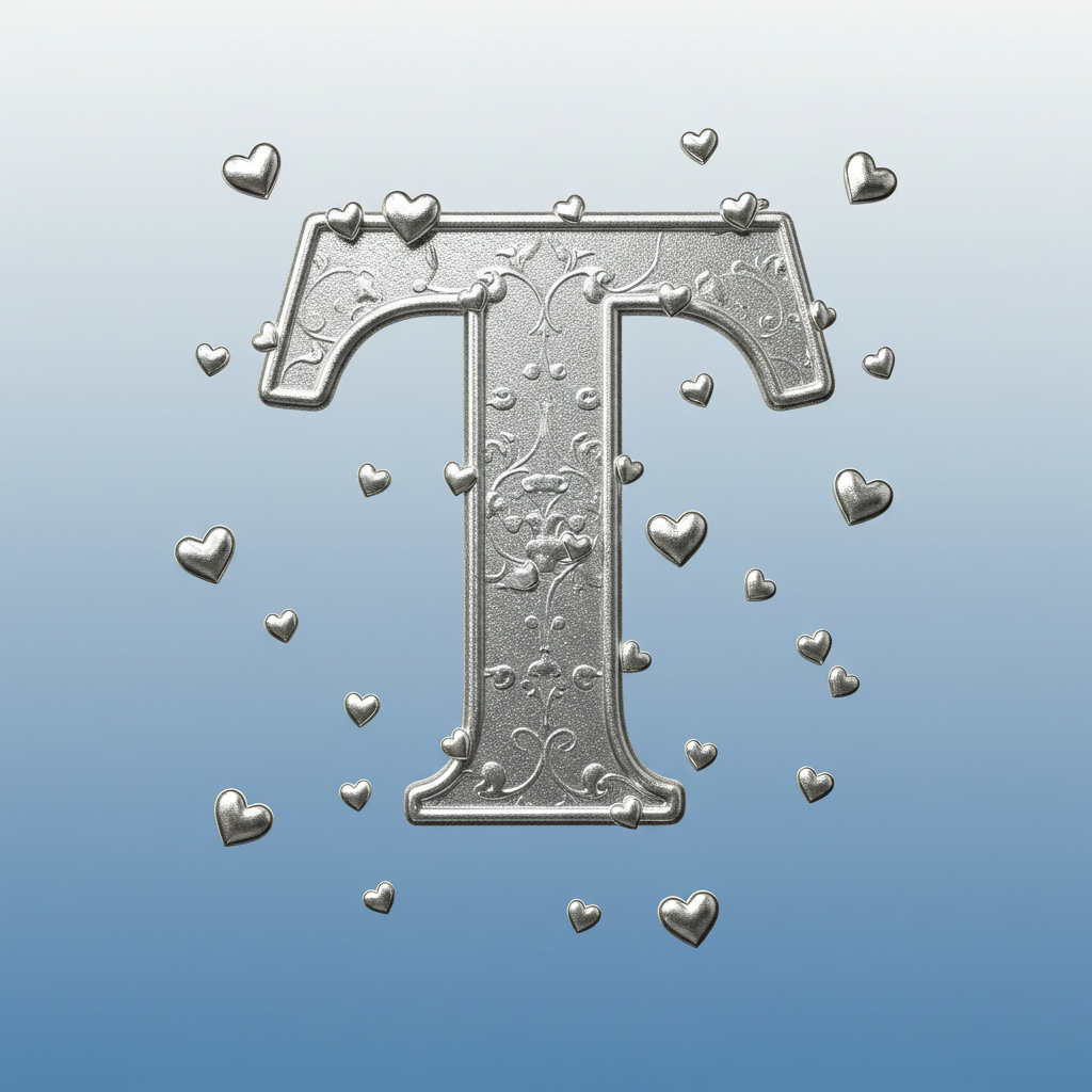 Silver hearts — letter T (variant 2)