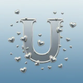 Silver hearts — letter U (variant 2)