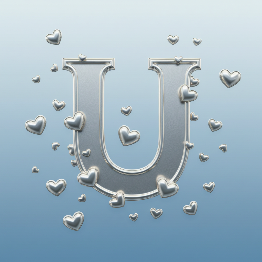 Silver hearts — letter U (variant 2)