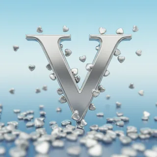 Silver hearts — letter V (variant 2)