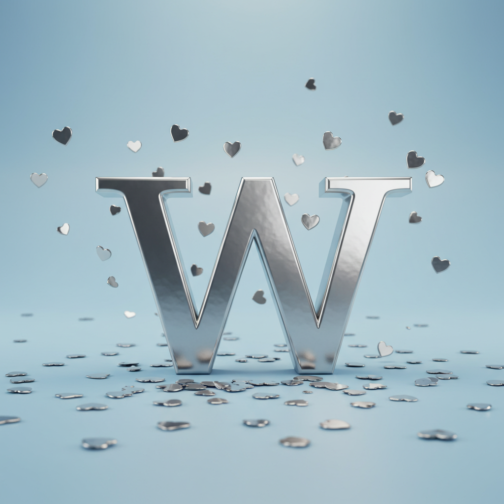 Silver hearts — letter W