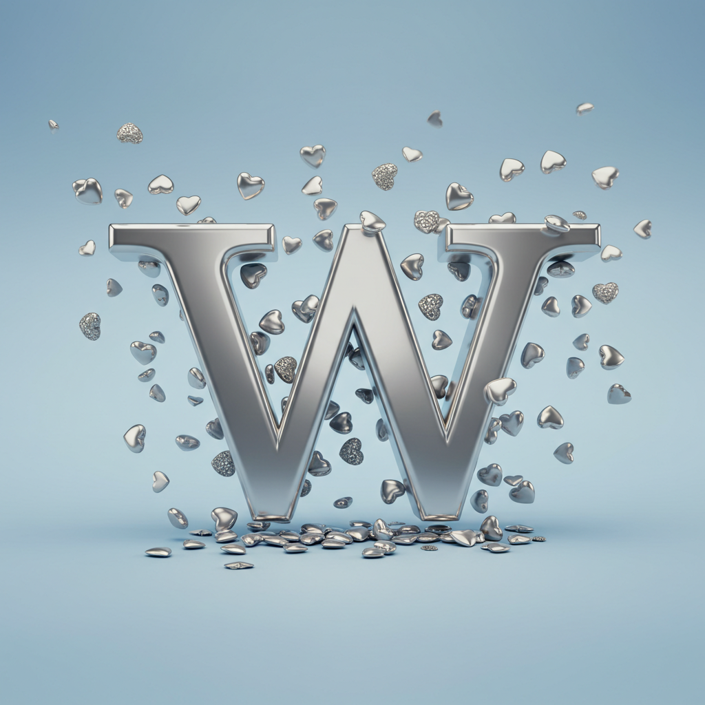 Silver hearts — letter W (variant 2)