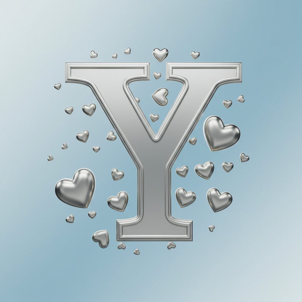 Silver hearts — letter Y (variant 2)