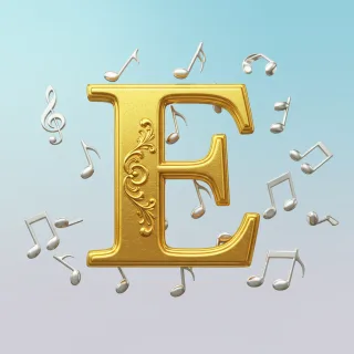 Silver music notes 2 — letter E (variant 2)