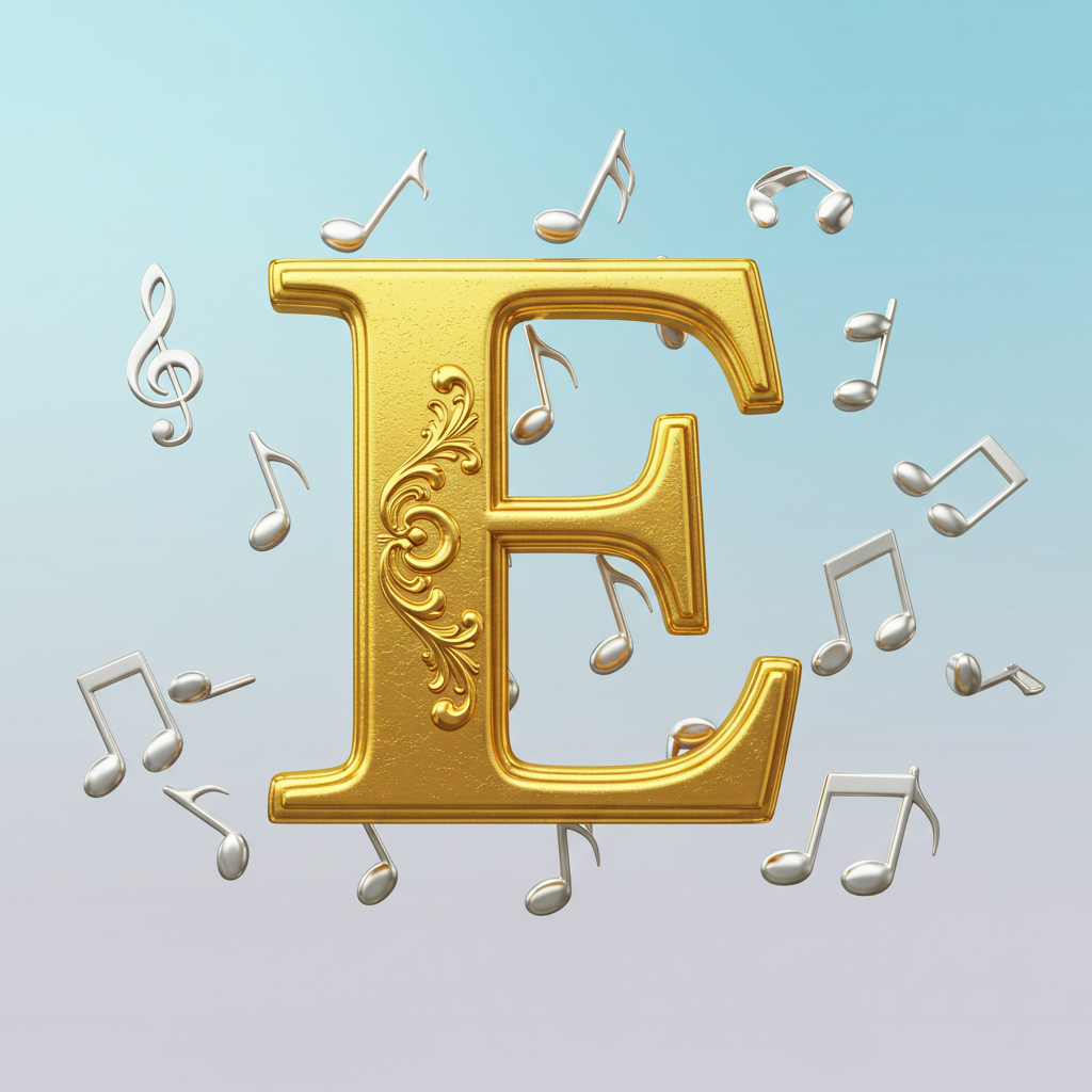 Silver music notes 2 — letter E (variant 2)