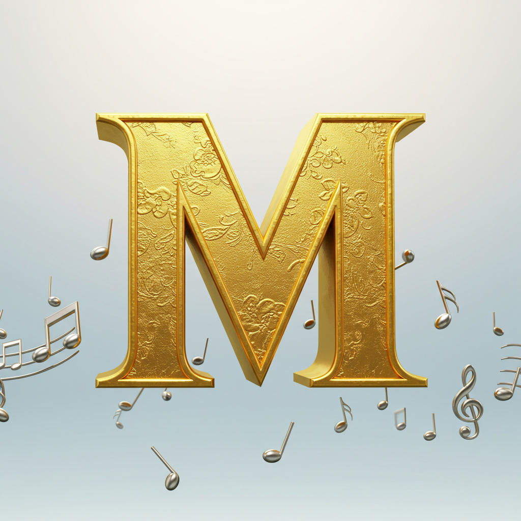 Silver music notes 2 — letter M (variant 2)