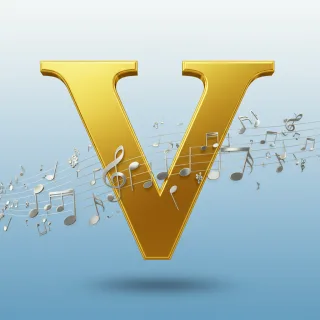 Silver music notes 2 — letter V (variant 2)