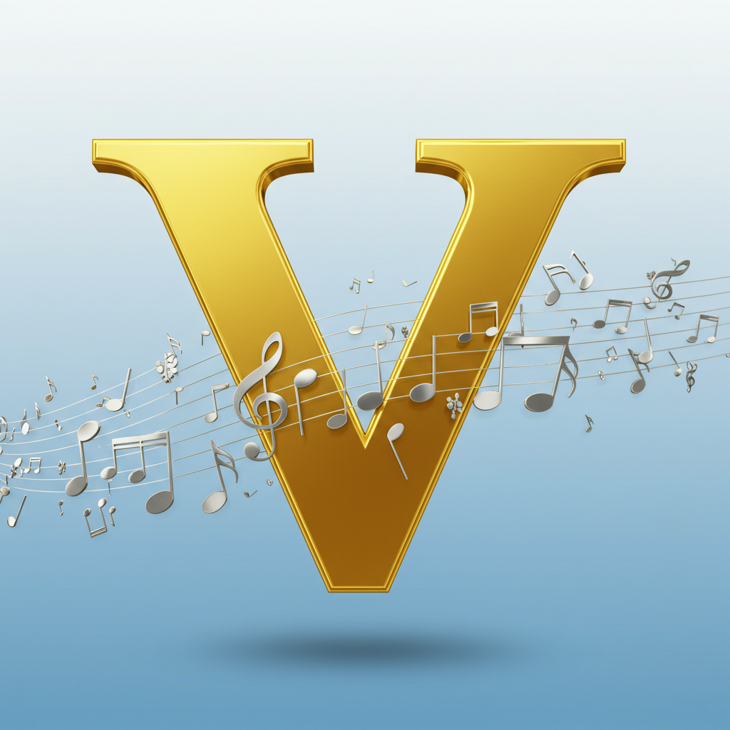 Silver music notes 2 — letter V (variant 2)
