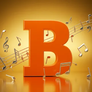 Silver music notes — letter B (variant 2)