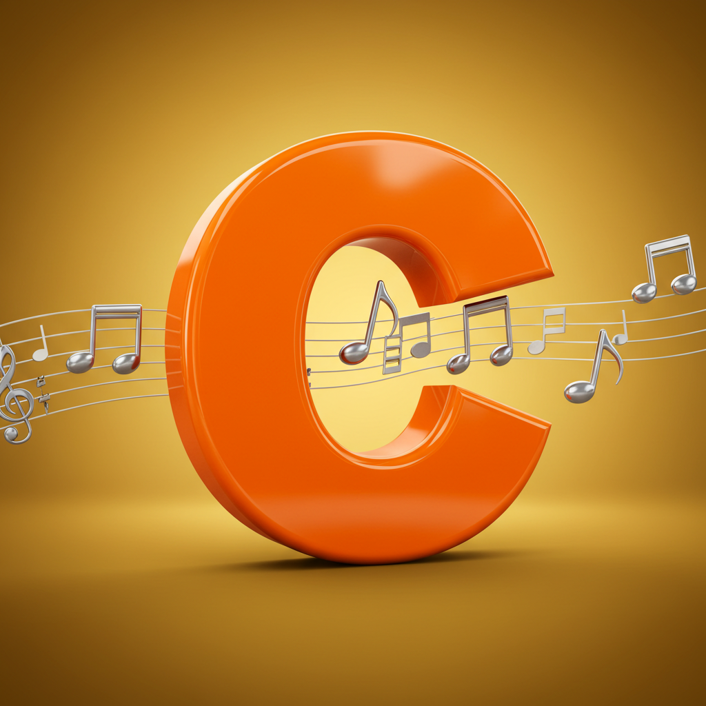 Silver music notes — letter C (variant 2)