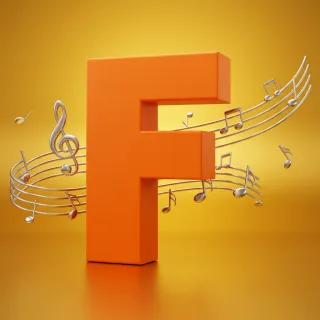 Silver music notes — letter F (variant 2)