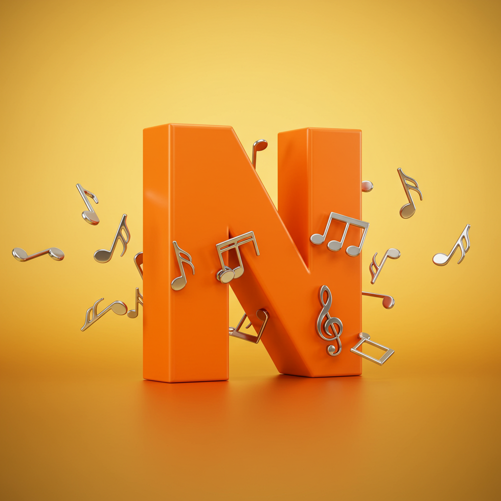 Silver music notes — letter N