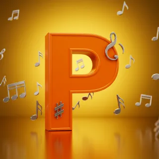 Silver music notes — letter P (variant 2)