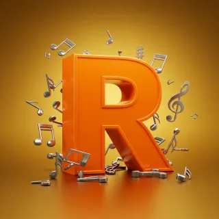 Silver music notes — letter R