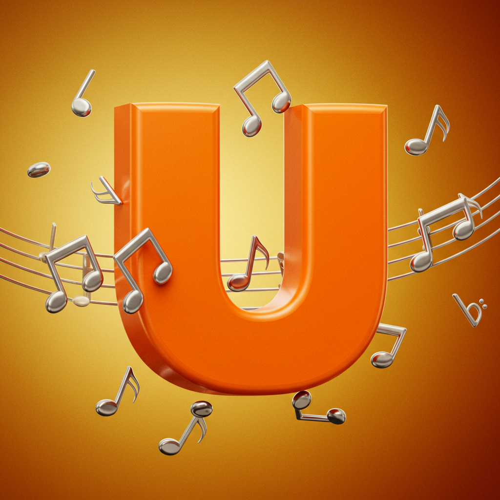 Silver music notes — letter U (variant 2)