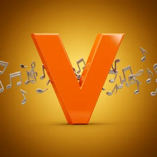 Silver music notes — letter V
